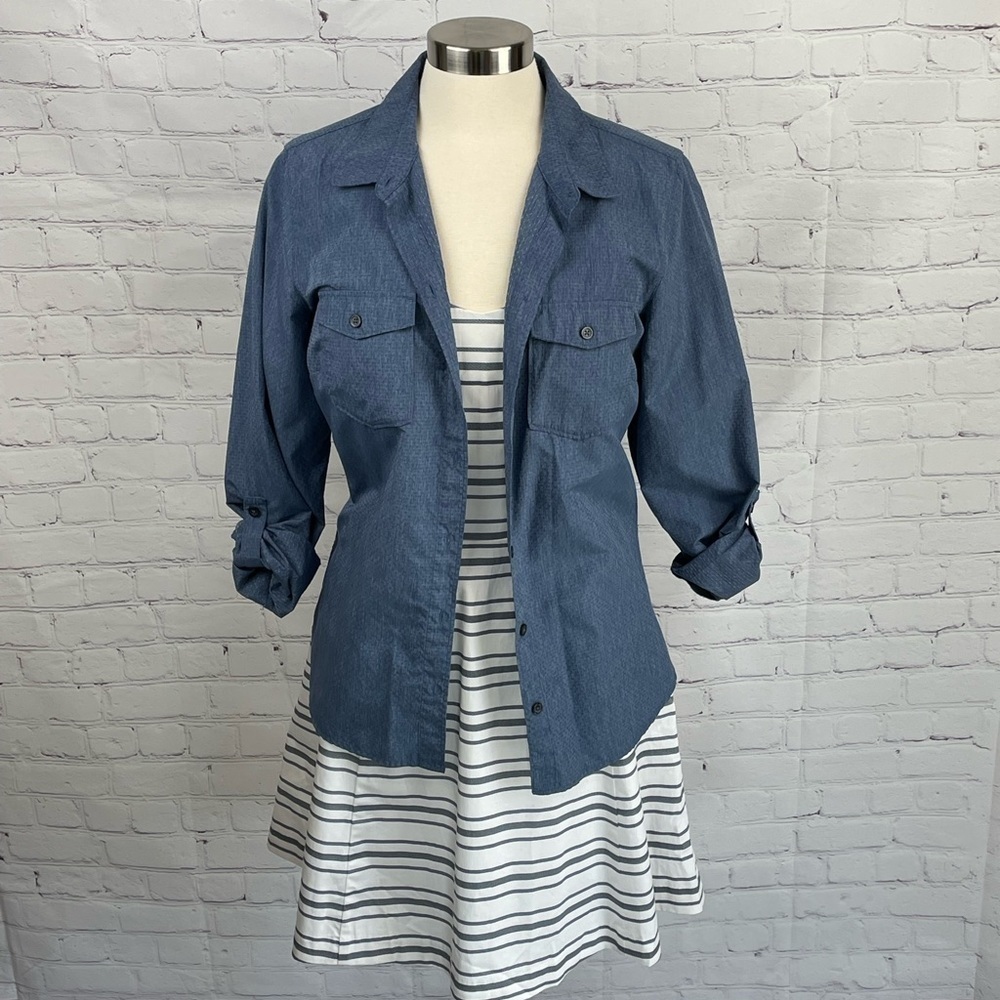 Banana Republic Factory Store White/Gray Striped Sundress Spaghetti Straps 12 - Picture 2 of 10
